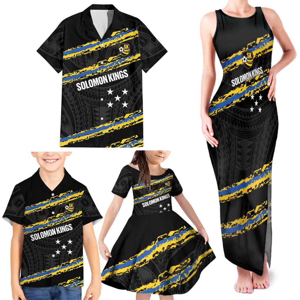Kings Solomon Islands Football Custom Family Matching Tank Maxi Dress and Hawaiian Shirt Come On Solomons Polynesian Grunge Style LT14 - Polynesian Pride