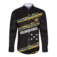 Kings Solomon Islands Football Custom Long Sleeve Button Shirt Come On Solomons Polynesian Grunge Style