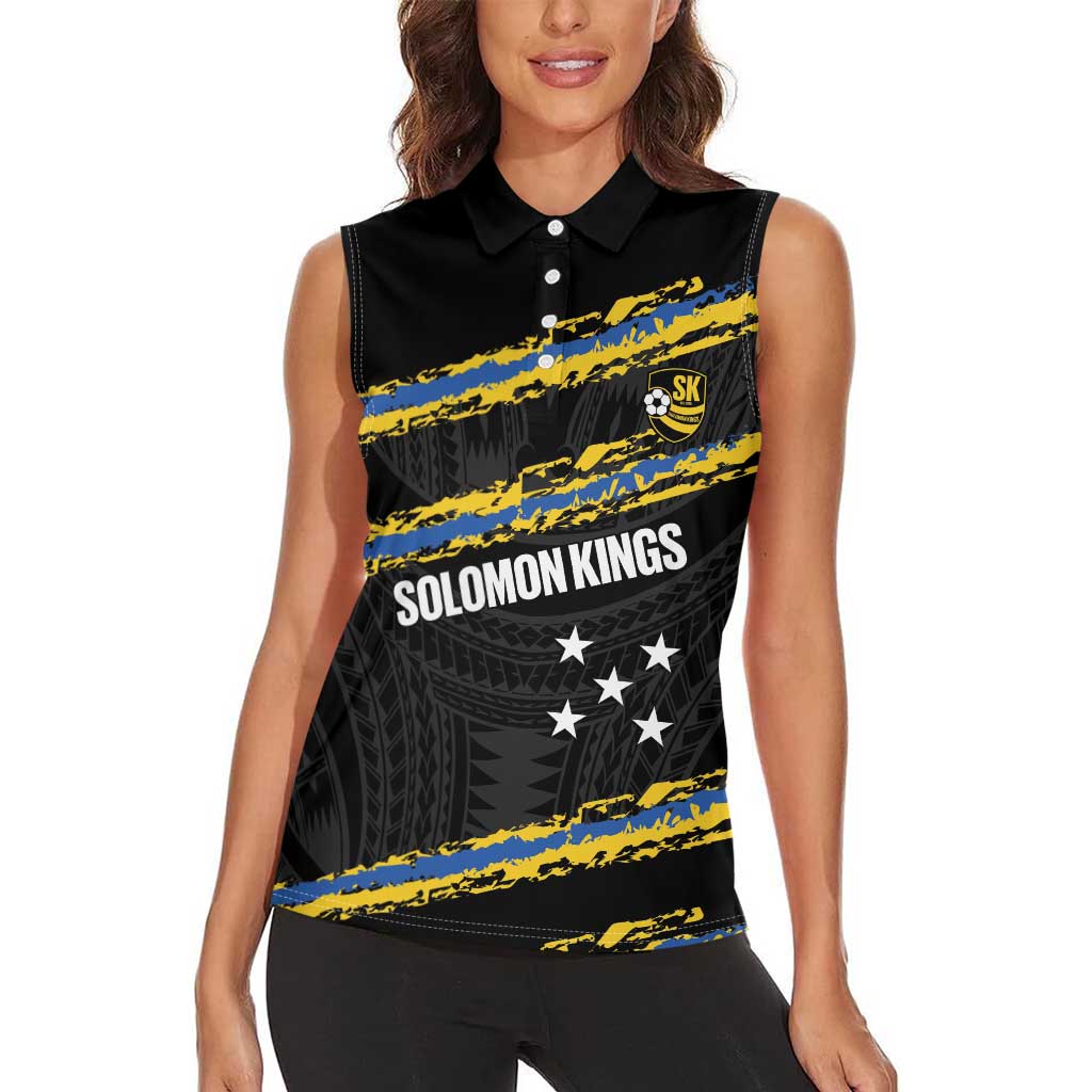 Kings Solomon Islands Football Custom Women Sleeveless Polo Shirt Come On Solomons Polynesian Grunge Style
