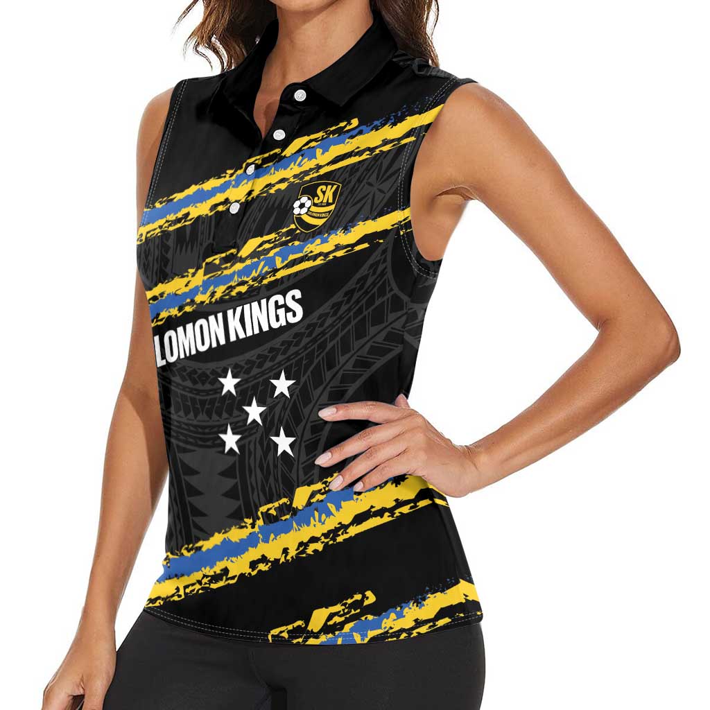 Kings Solomon Islands Football Custom Women Sleeveless Polo Shirt Come On Solomons Polynesian Grunge Style