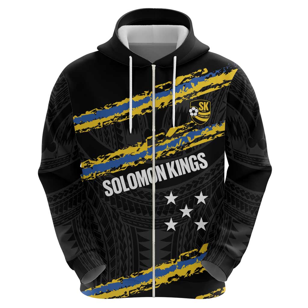 Kings Solomon Islands Football Custom Zip Hoodie Come On Solomons Polynesian Grunge Style