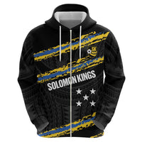 Kings Solomon Islands Football Custom Zip Hoodie Come On Solomons Polynesian Grunge Style