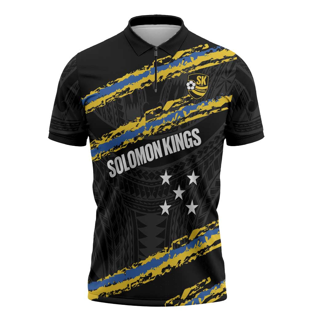 Kings Solomon Islands Football Custom Zipper Polo Shirt Come On Solomons Polynesian Grunge Style