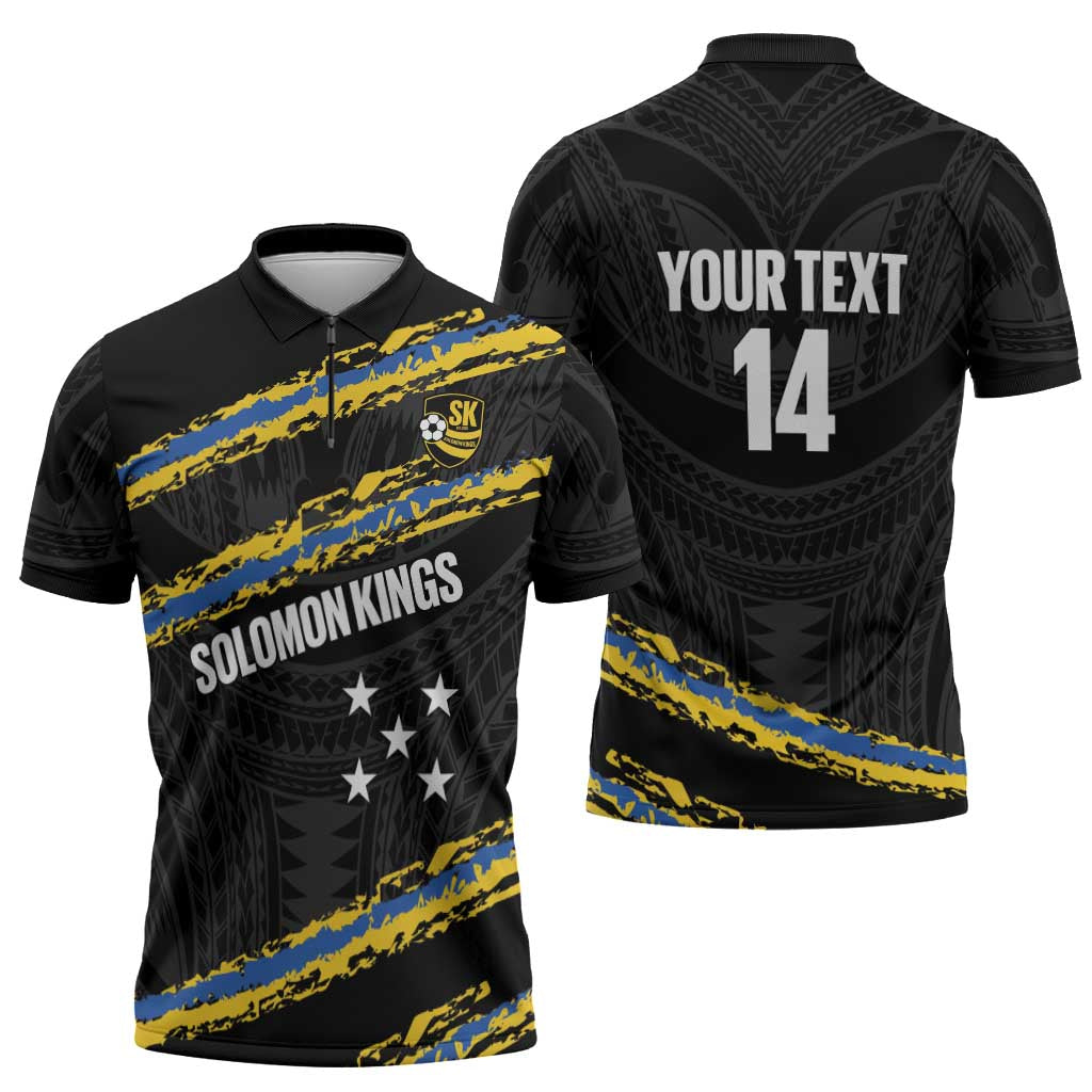 Kings Solomon Islands Football Custom Zipper Polo Shirt Come On Solomons Polynesian Grunge Style