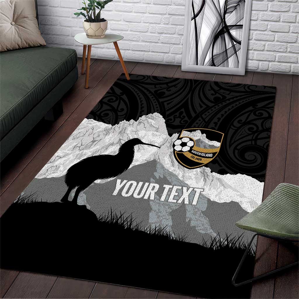 New Zealand South Island Football Custom Area Rug Aoraki Mount Cook With Kiwi Maori Pattern LT14 Black - Polynesian Pride