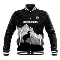 New Zealand South Island Football Custom Baseball Jacket Aoraki Mount Cook With Kiwi Maori Pattern