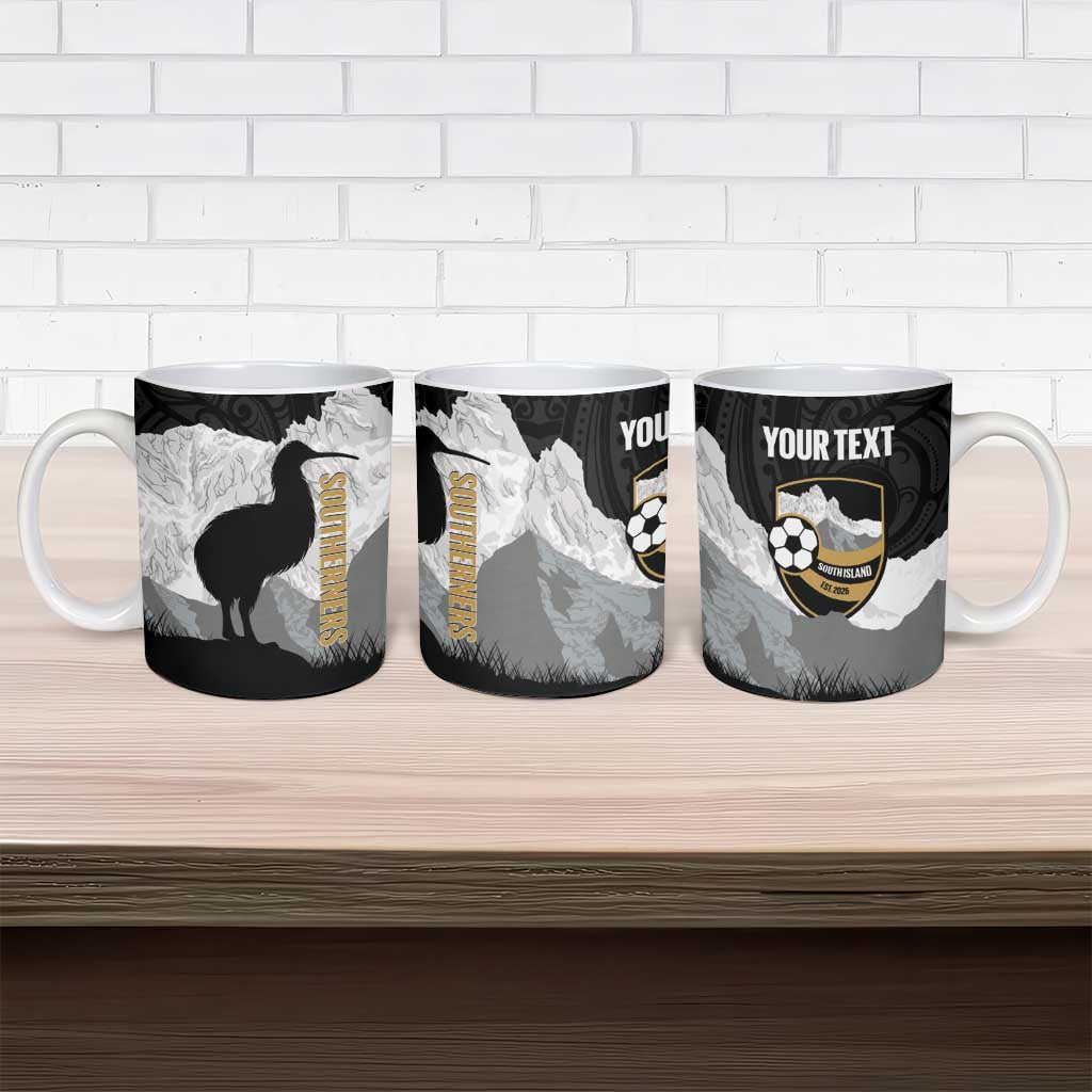 New Zealand South Island Football Custom Ceramic Mug Aoraki Mount Cook With Kiwi Maori Pattern