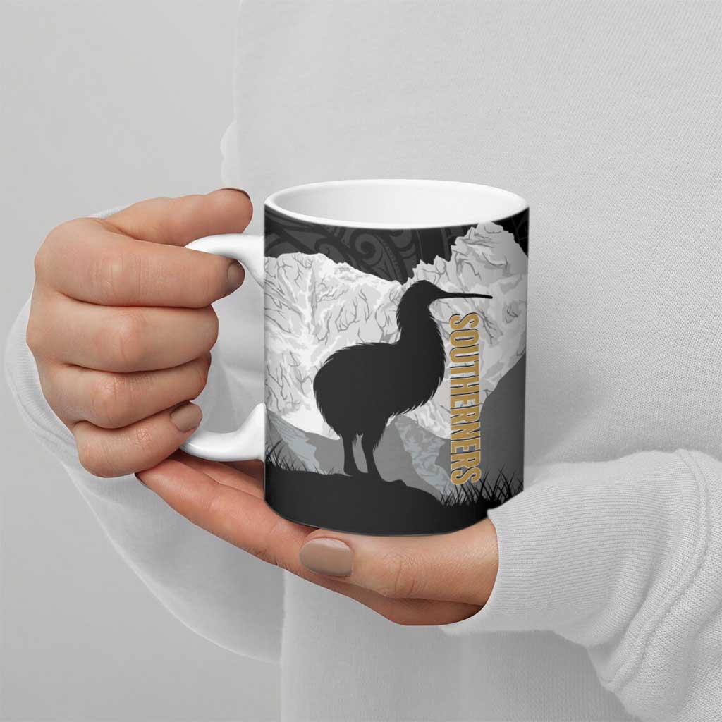New Zealand South Island Football Custom Ceramic Mug Aoraki Mount Cook With Kiwi Maori Pattern