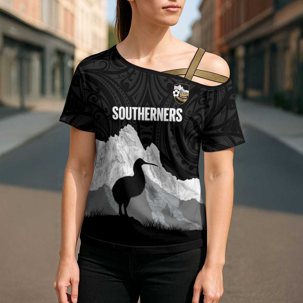 New Zealand South Island Football Custom Cross Shoulder Shirt Aoraki Mount Cook With Kiwi Maori Pattern LT14 - Polynesian Pride