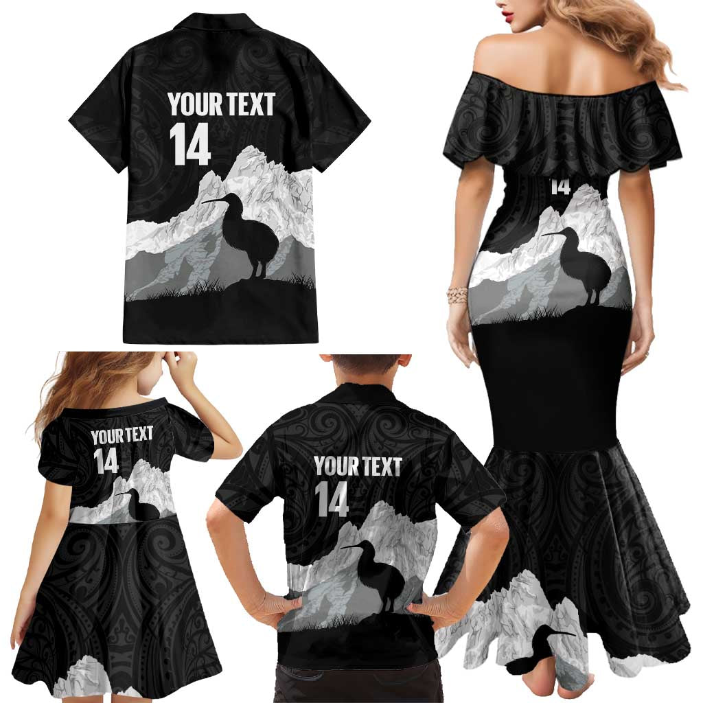 New Zealand South Island Football Custom Family Matching Mermaid Dress and Hawaiian Shirt Aoraki Mount Cook With Kiwi Maori Pattern LT14 - Polynesian Pride