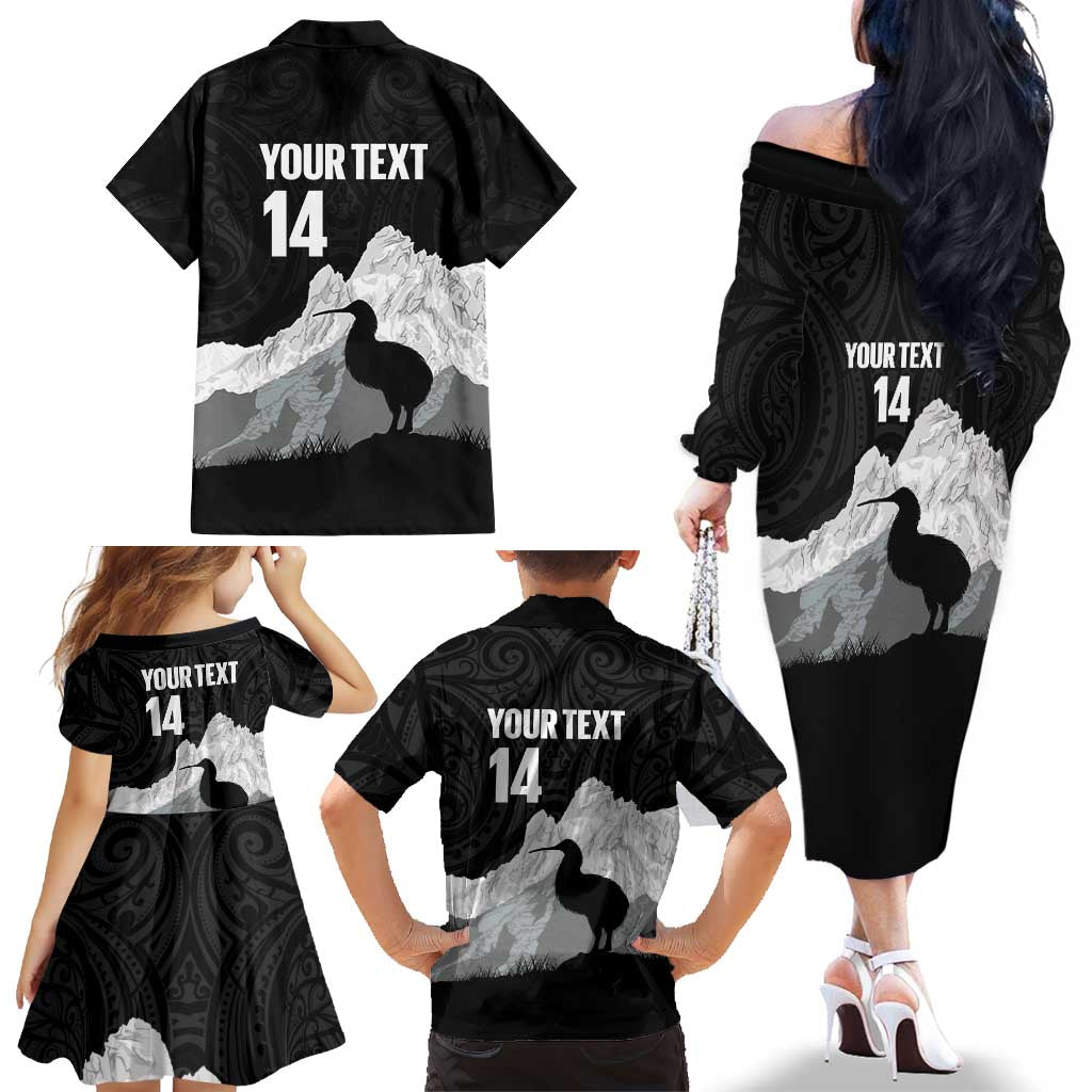 New Zealand South Island Football Custom Family Matching Off The Shoulder Long Sleeve Dress and Hawaiian Shirt Aoraki Mount Cook With Kiwi Maori Pattern LT14 - Polynesian Pride