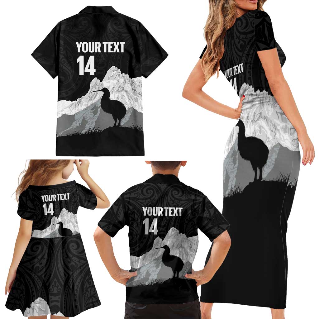 New Zealand South Island Football Custom Family Matching Short Sleeve Bodycon Dress and Hawaiian Shirt Aoraki Mount Cook With Kiwi Maori Pattern LT14 - Polynesian Pride