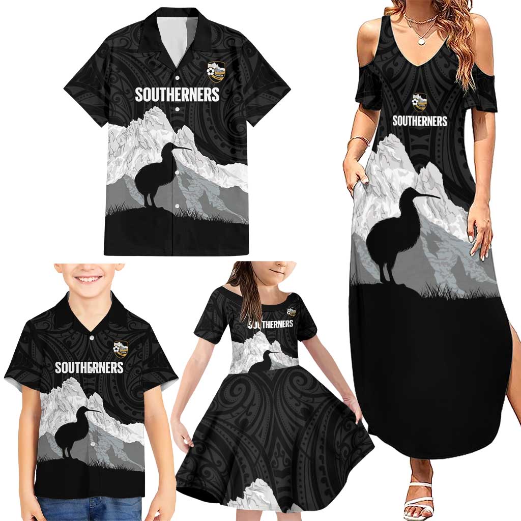 New Zealand South Island Football Custom Family Matching Summer Maxi Dress and Hawaiian Shirt Aoraki Mount Cook With Kiwi Maori Pattern LT14 - Polynesian Pride