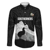 New Zealand South Island Football Custom Family Matching Summer Maxi Dress and Hawaiian Shirt Aoraki Mount Cook With Kiwi Maori Pattern LT14 Dad's Shirt - Long Sleeve Black - Polynesian Pride