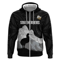 New Zealand South Island Football Custom Hoodie Aoraki Mount Cook With Kiwi Maori Pattern LT14 Zip Hoodie Black - Polynesian Pride