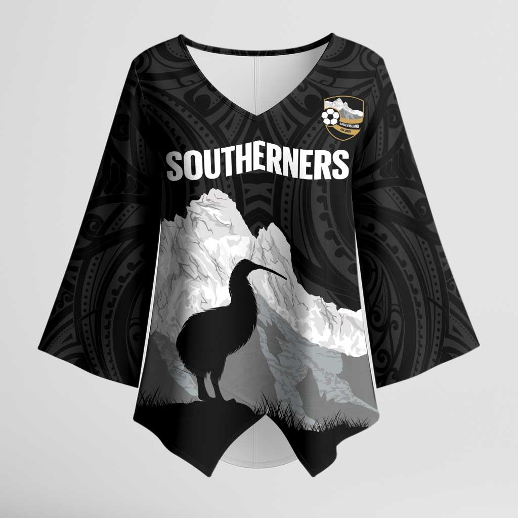 New Zealand South Island Football Custom Kimono Sleeve Blouse Aoraki Mount Cook With Kiwi Maori Pattern