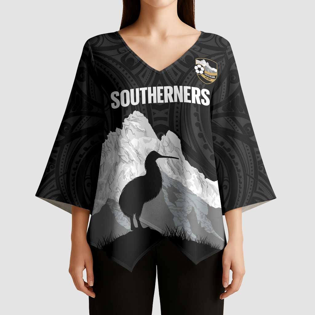 New Zealand South Island Football Custom Kimono Sleeve Blouse Aoraki Mount Cook With Kiwi Maori Pattern