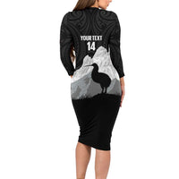 New Zealand South Island Football Custom Long Sleeve Bodycon Dress Aoraki Mount Cook With Kiwi Maori Pattern LT14 - Polynesian Pride