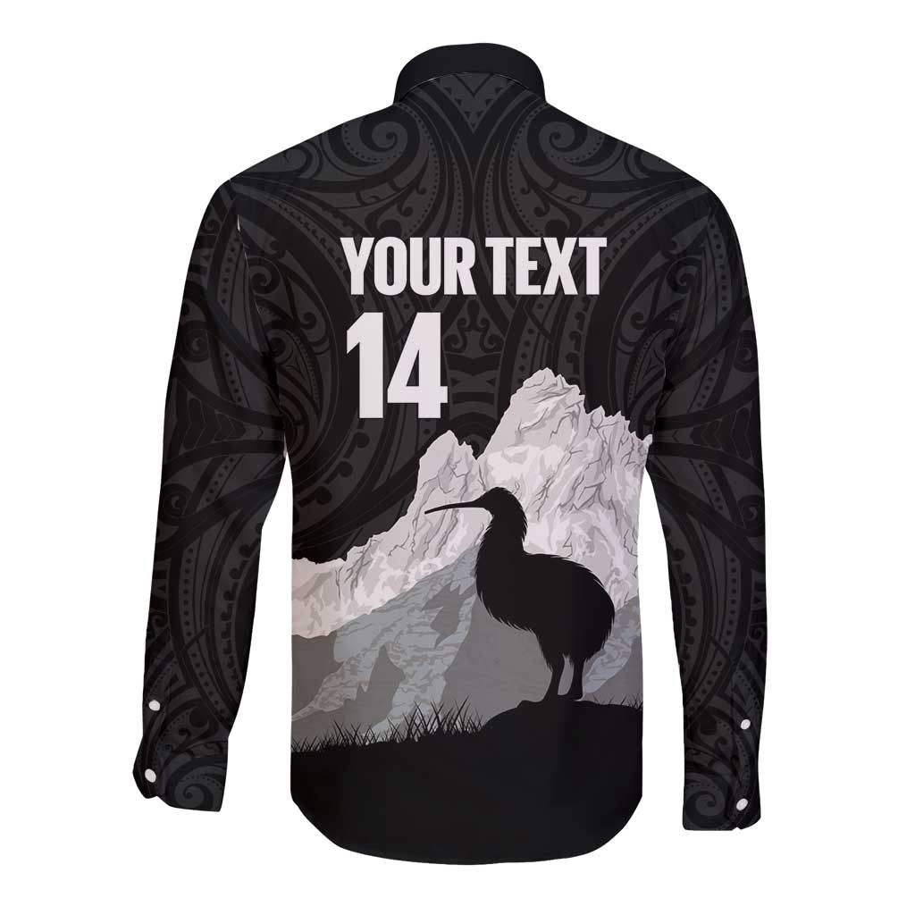 New Zealand South Island Football Custom Long Sleeve Button Shirt Aoraki Mount Cook With Kiwi Maori Pattern