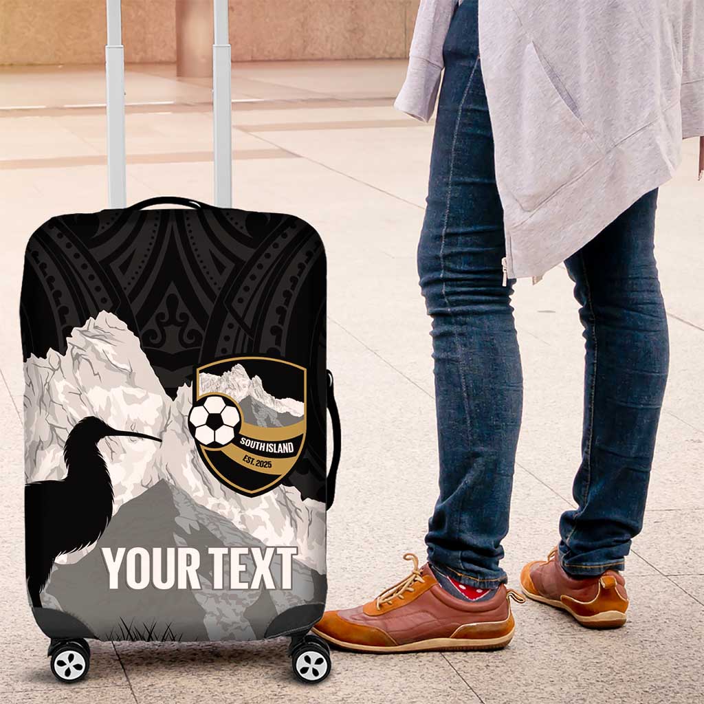 New Zealand South Island Football Custom Luggage Cover Aoraki Mount Cook With Kiwi Maori Pattern LT14 Black - Polynesian Pride