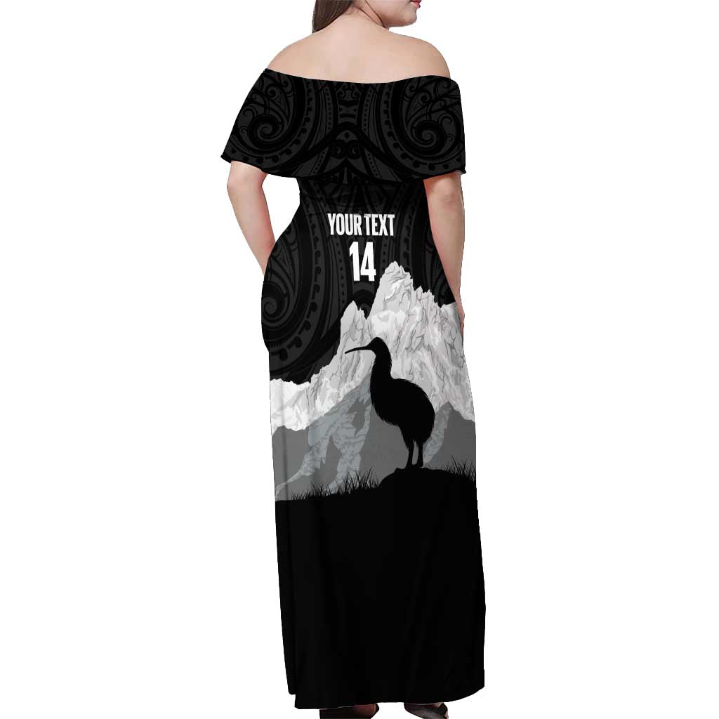 New Zealand South Island Football Custom Off Shoulder Maxi Dress Aoraki Mount Cook With Kiwi Maori Pattern LT14 - Polynesian Pride