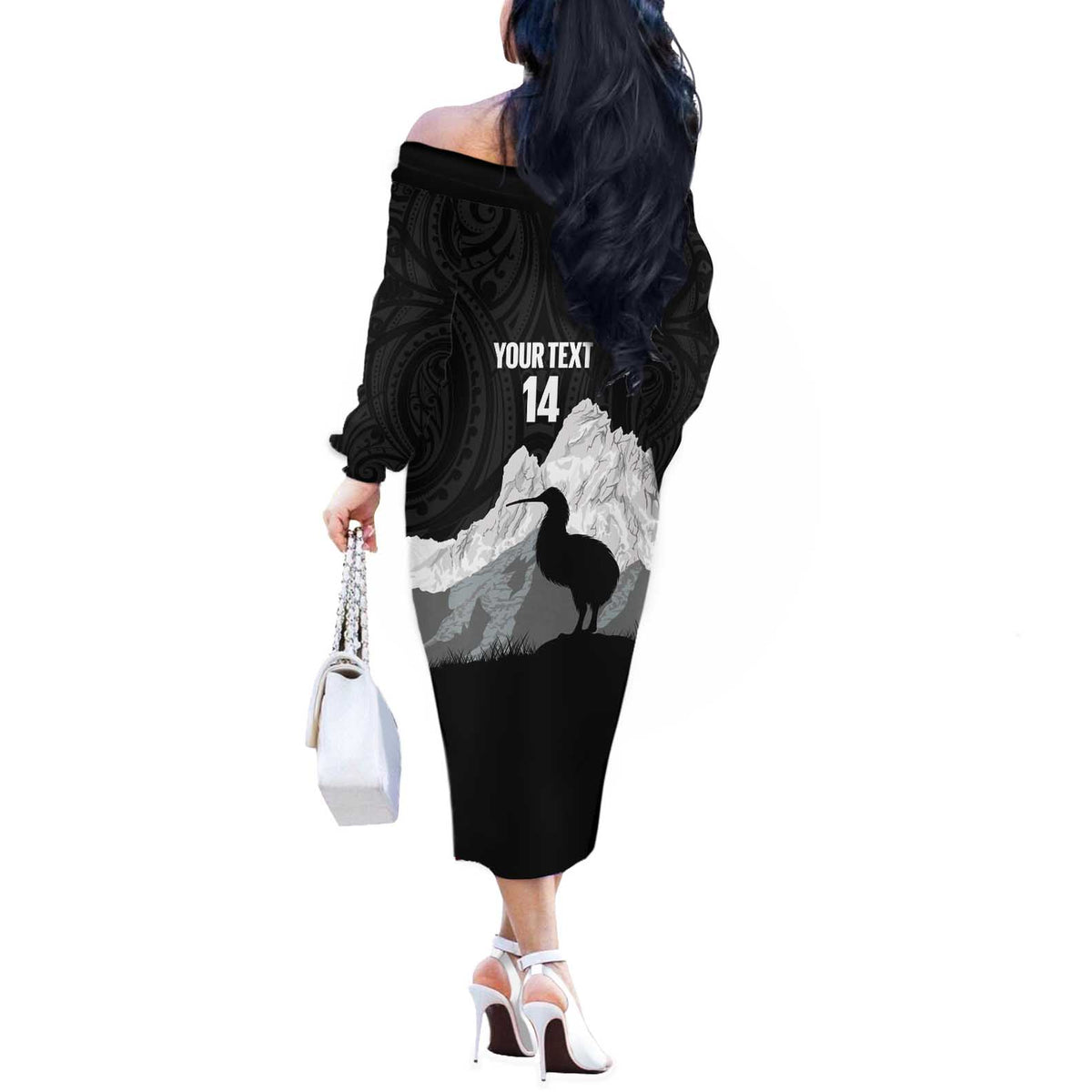 New Zealand South Island Football Custom Off The Shoulder Long Sleeve Dress Aoraki Mount Cook With Kiwi Maori Pattern LT14 - Polynesian Pride