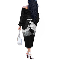 New Zealand South Island Football Custom Off The Shoulder Long Sleeve Dress Aoraki Mount Cook With Kiwi Maori Pattern LT14 - Polynesian Pride