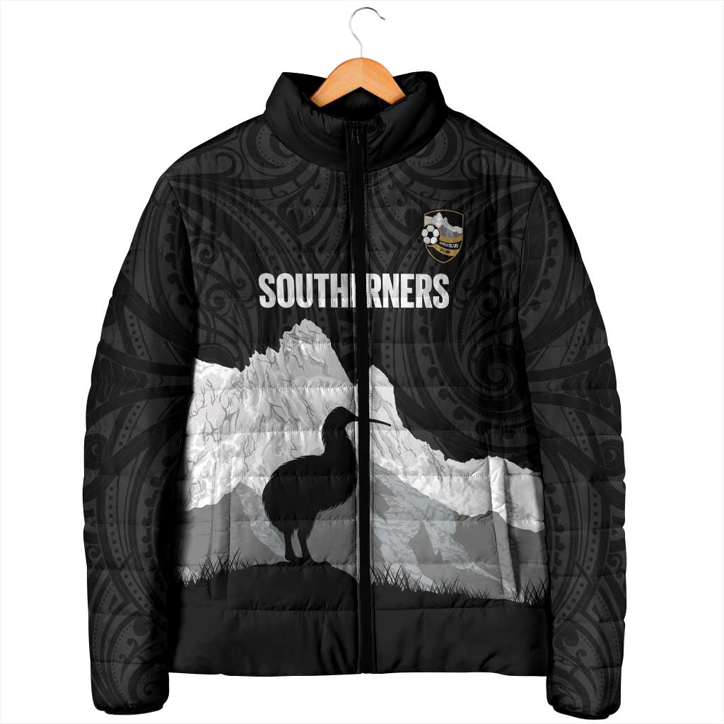 New Zealand South Island Football Custom Padded Jacket Aoraki Mount Cook With Kiwi Maori Pattern