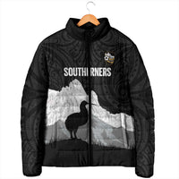 New Zealand South Island Football Custom Padded Jacket Aoraki Mount Cook With Kiwi Maori Pattern