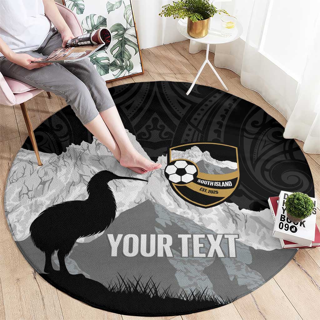 New Zealand South Island Football Custom Round Carpet Aoraki Mount Cook With Kiwi Maori Pattern