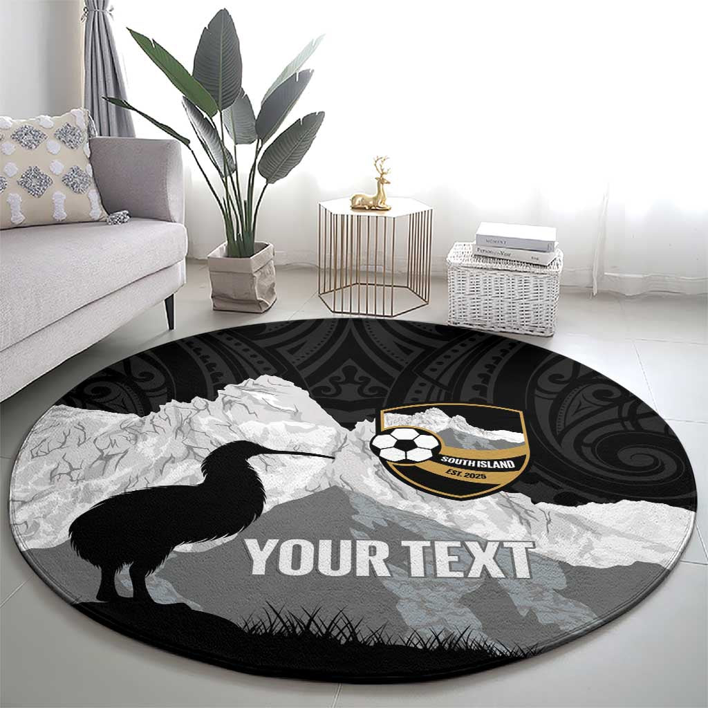 New Zealand South Island Football Custom Round Carpet Aoraki Mount Cook With Kiwi Maori Pattern
