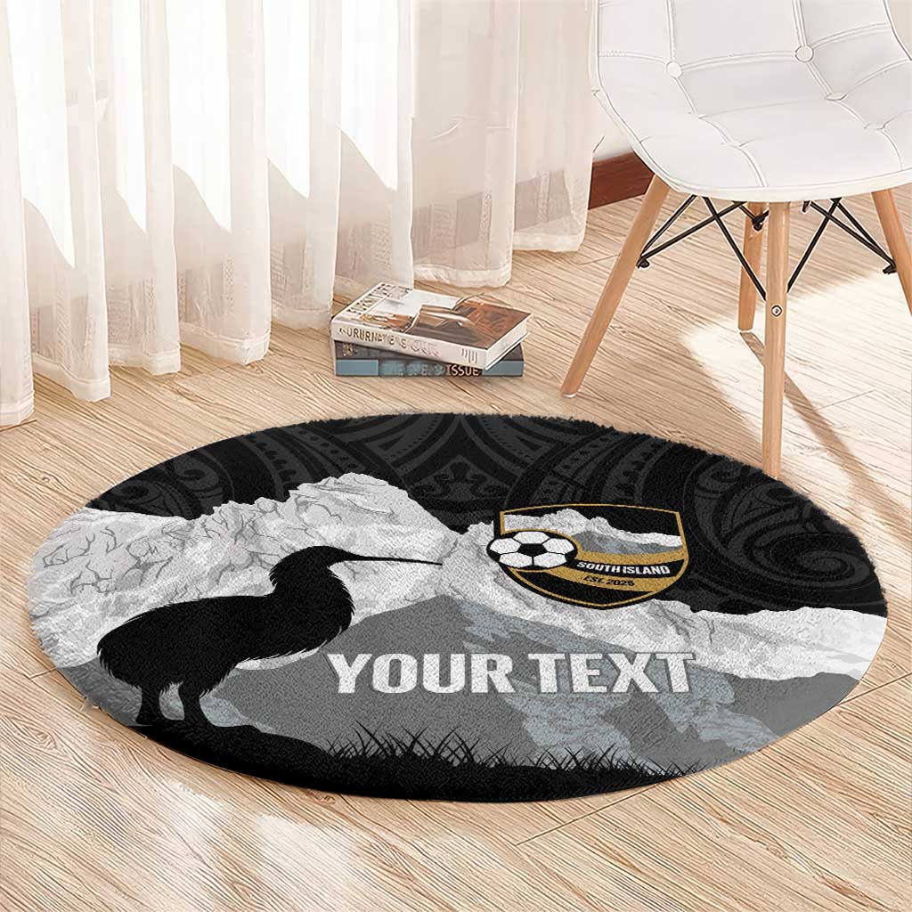 New Zealand South Island Football Custom Round Carpet Aoraki Mount Cook With Kiwi Maori Pattern