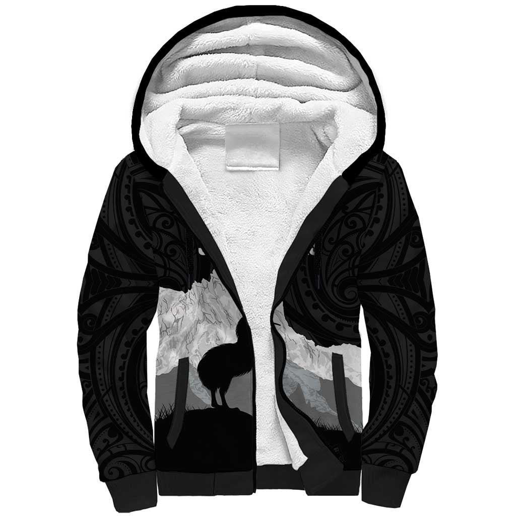 New Zealand South Island Football Custom Sherpa Hoodie Aoraki Mount Cook With Kiwi Maori Pattern LT14 Unisex Black - Polynesian Pride