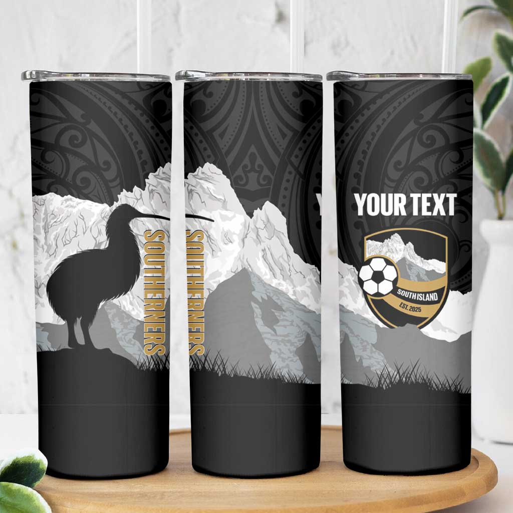 New Zealand South Island Football Custom Skinny Tumbler Aoraki Mount Cook With Kiwi Maori Pattern LT14 - Polynesian Pride