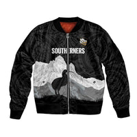 New Zealand South Island Football Custom Sleeve Zip Bomber Jacket Aoraki Mount Cook With Kiwi Maori Pattern