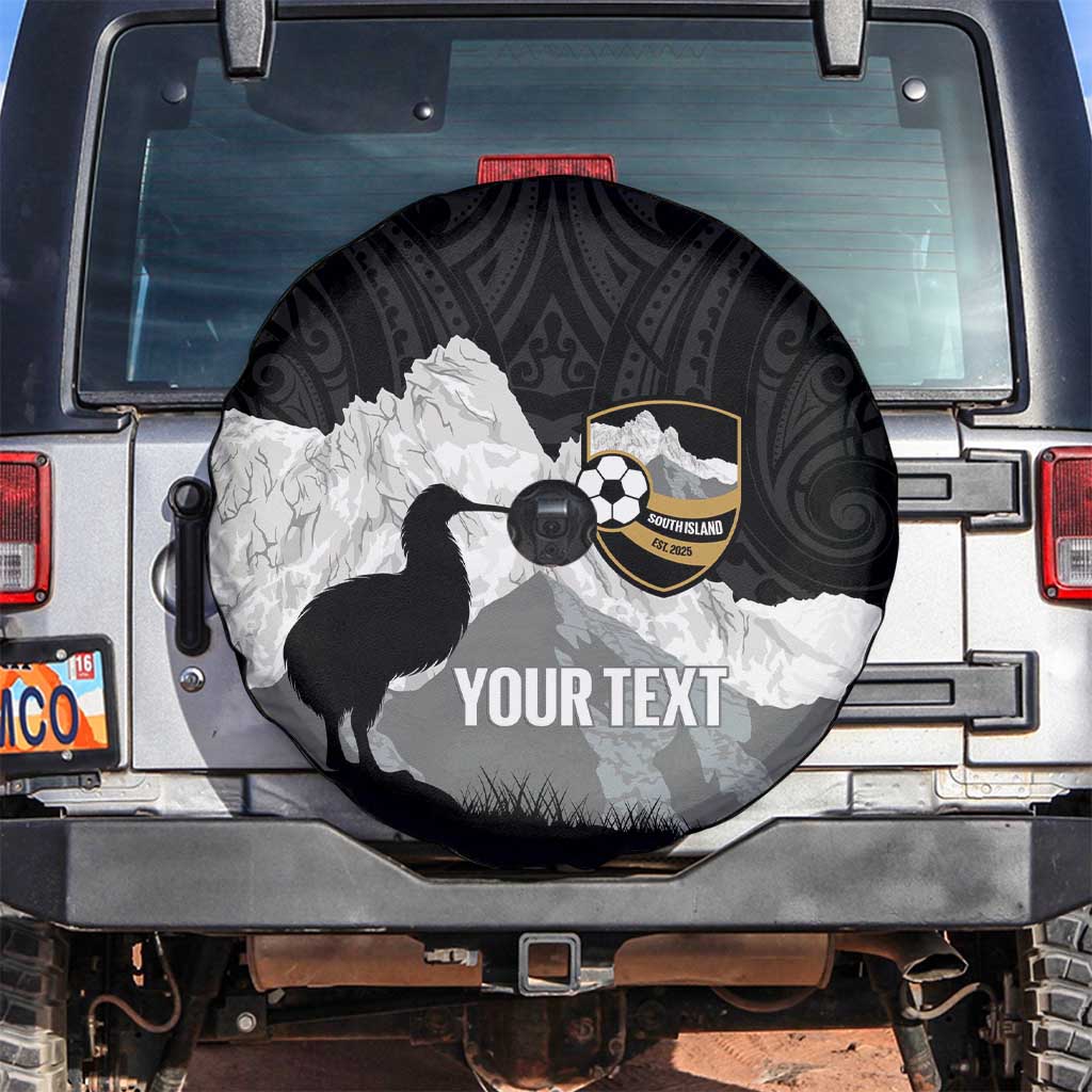 New Zealand South Island Football Custom Spare Tire Cover Aoraki Mount Cook With Kiwi Maori Pattern LT14 Black - Polynesian Pride