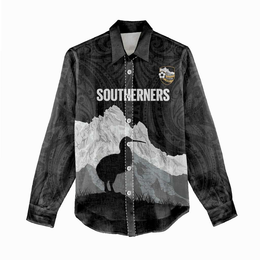 New Zealand South Island Football Custom Women Casual Shirt Aoraki Mount Cook With Kiwi Maori Pattern LT14 - Polynesian Pride