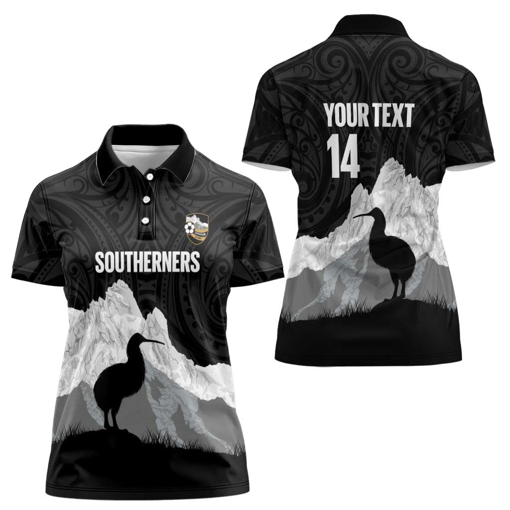 New Zealand South Island Football Custom Women Polo Shirt Aoraki Mount Cook With Kiwi Maori Pattern LT14 - Polynesian Pride
