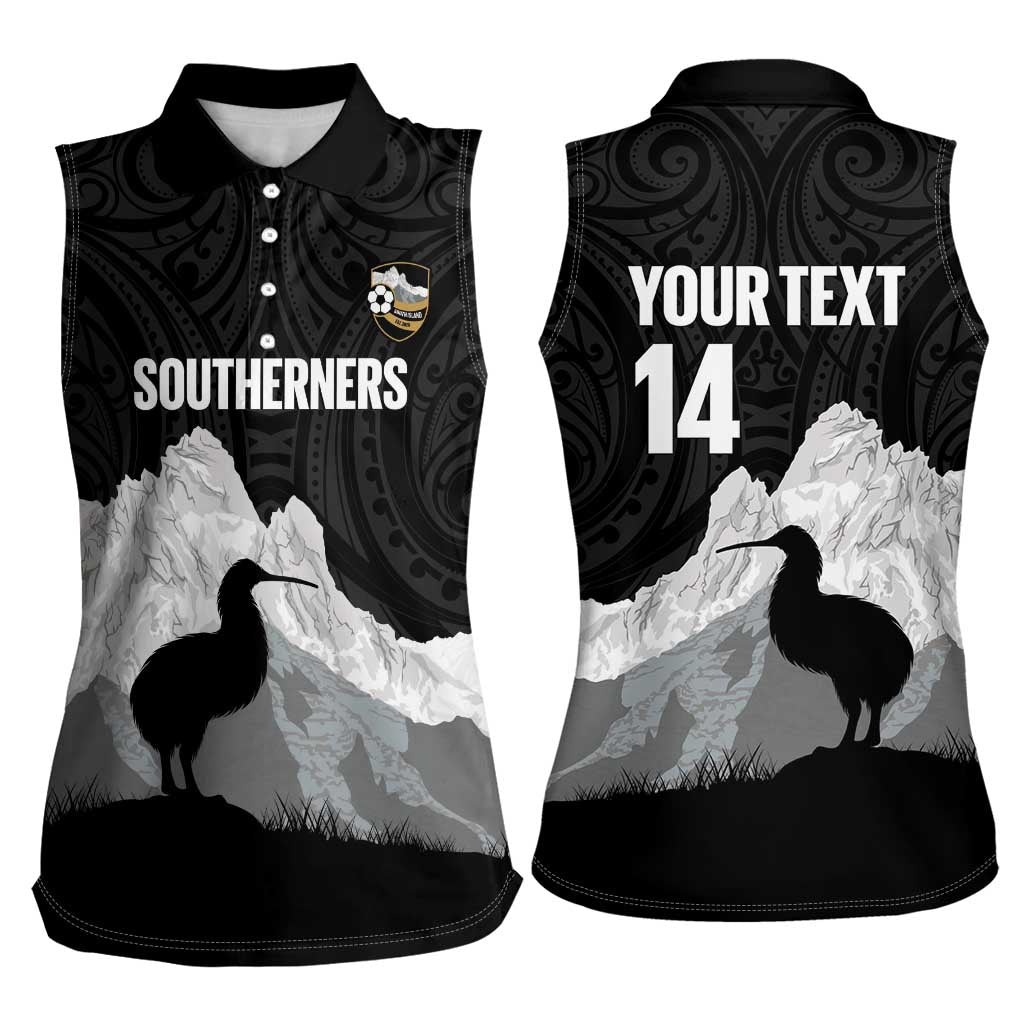 New Zealand South Island Football Custom Women Sleeveless Polo Shirt Aoraki Mount Cook With Kiwi Maori Pattern LT14 - Polynesian Pride
