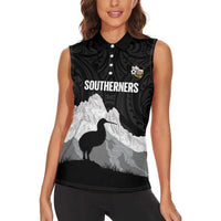 New Zealand South Island Football Custom Women Sleeveless Polo Shirt Aoraki Mount Cook With Kiwi Maori Pattern LT14 - Polynesian Pride