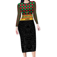 Vanuatu Football Custom Family Matching Long Sleeve Bodycon Dress and Hawaiian Shirt Go Chiefs Basket-weave Pattern LT14 Mom's Dress Black - Polynesian Pride