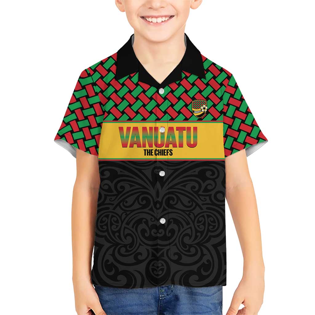 Vanuatu Football Custom Family Matching Long Sleeve Bodycon Dress and Hawaiian Shirt Go Chiefs Basket-weave Pattern LT14 Son's Shirt Black - Polynesian Pride