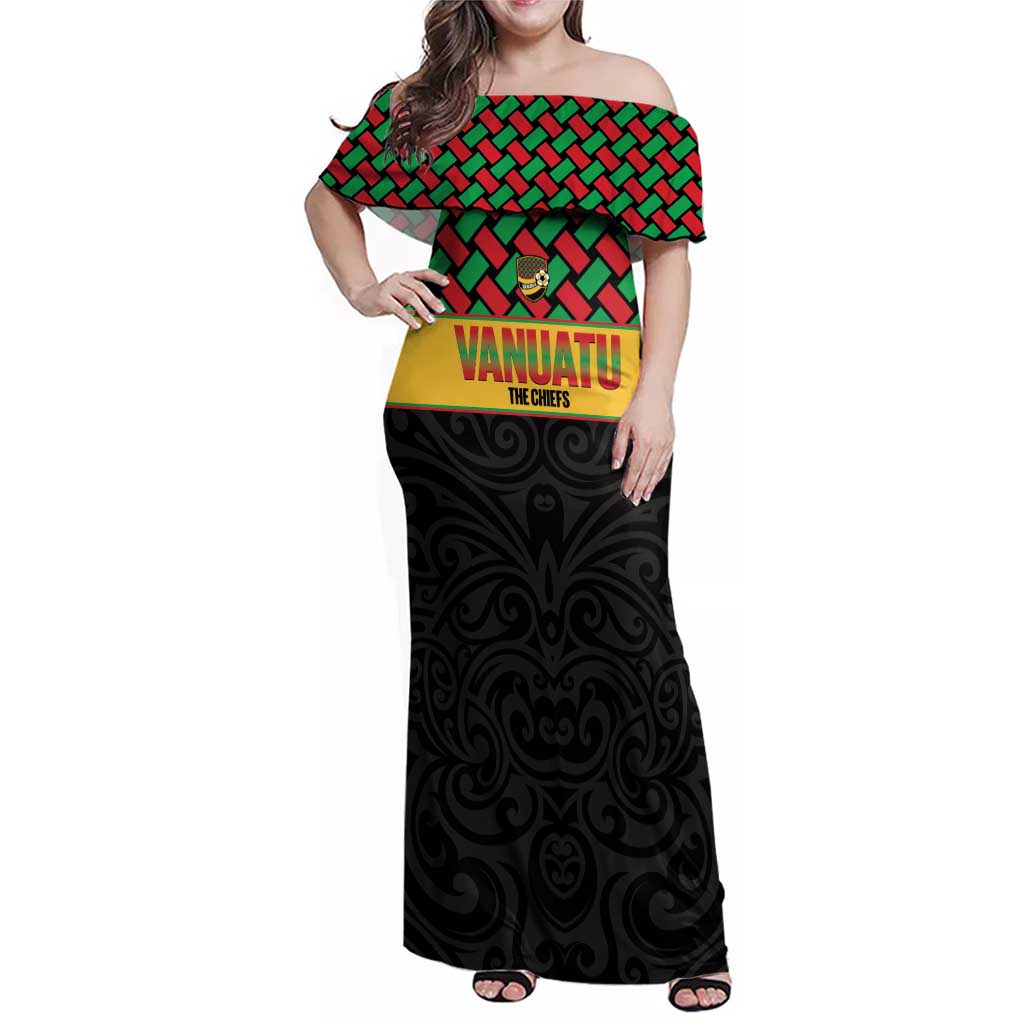 Vanuatu Football Custom Family Matching Off Shoulder Maxi Dress and Hawaiian Shirt Go Chiefs Basket-weave Pattern