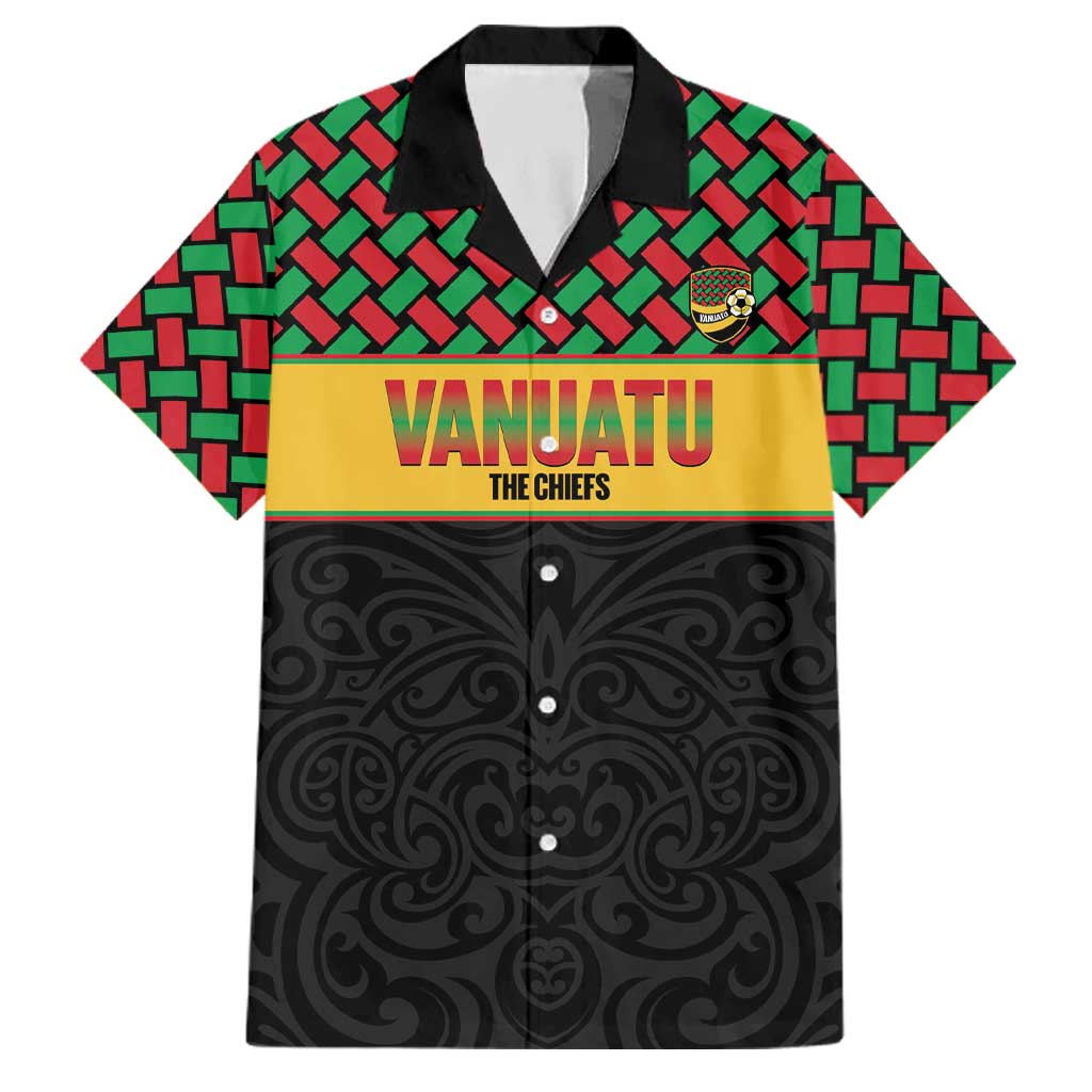 Vanuatu Football Custom Family Matching Tank Maxi Dress and Hawaiian Shirt Go Chiefs Basket-weave Pattern LT14 Dad's Shirt - Short Sleeve Black - Polynesian Pride