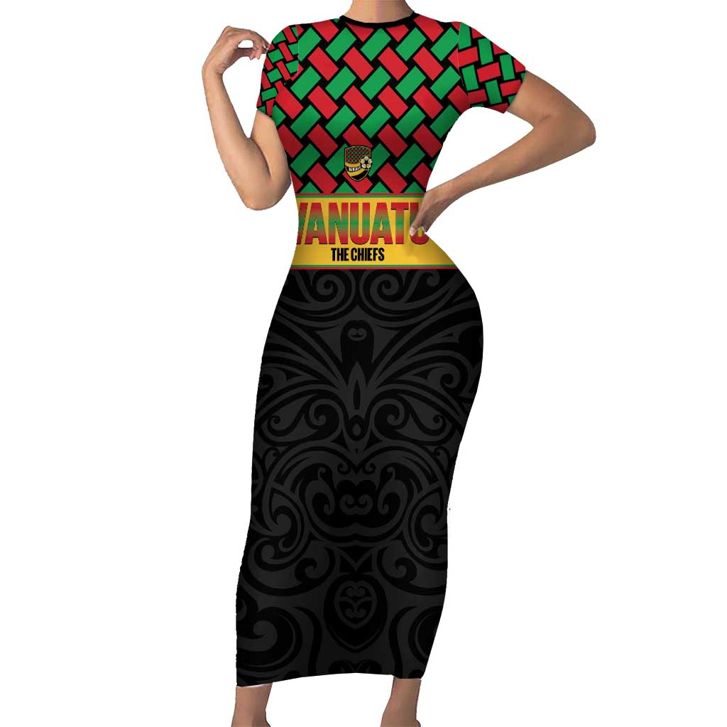 Vanuatu Football Custom Short Sleeve Bodycon Dress Go Chiefs Basket-weave Pattern