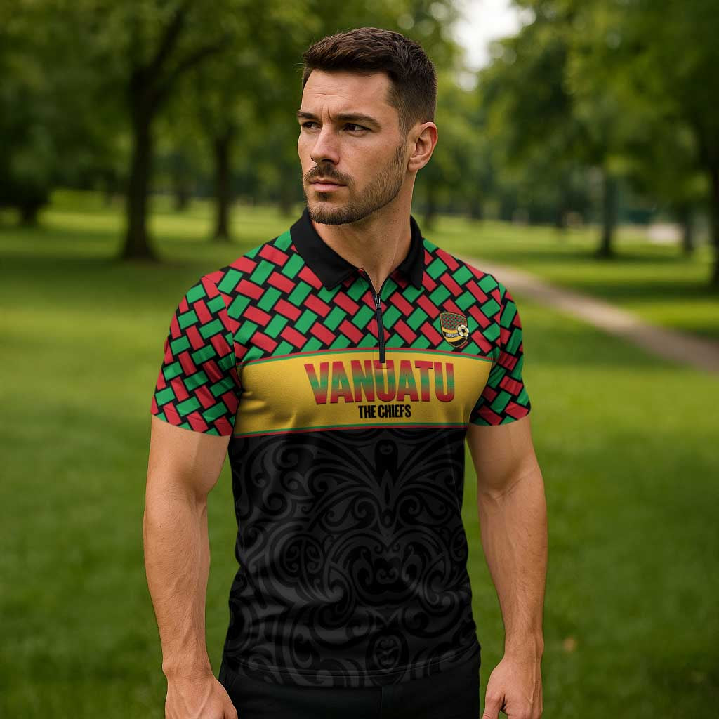 Vanuatu Football Custom Zipper Polo Shirt Go Chiefs Basket-weave Pattern
