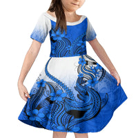 Blue Hawaii Family Matching Outfits Mermaid Dress And Hawaiian Shirt Polynesian Shark Tattoo LT14 Daughter's Dress - Polynesian Pride