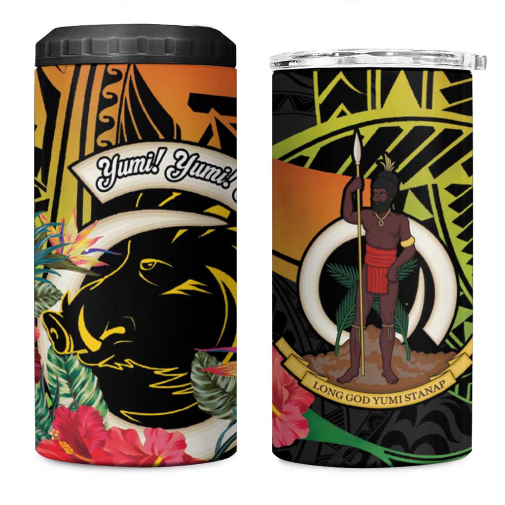 Vanuatu Boar Tusk Yumi Yumi Yumi 4 in 1 Can Cooler Tumbler Independens Dei Long God Yumi Stanap LT14 One Size: 16 oz Black - Polynesian Pride
