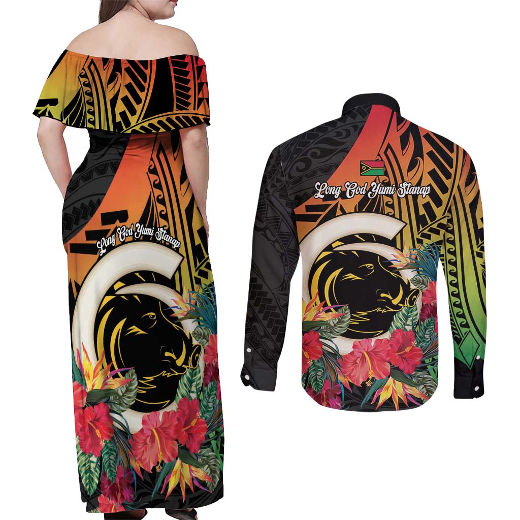 Vanuatu Boar Tusk Yumi Yumi Yumi Couples Matching Off Shoulder Maxi Dress and Long Sleeve Button Shirt Independens Dei Long God Yumi Stanap