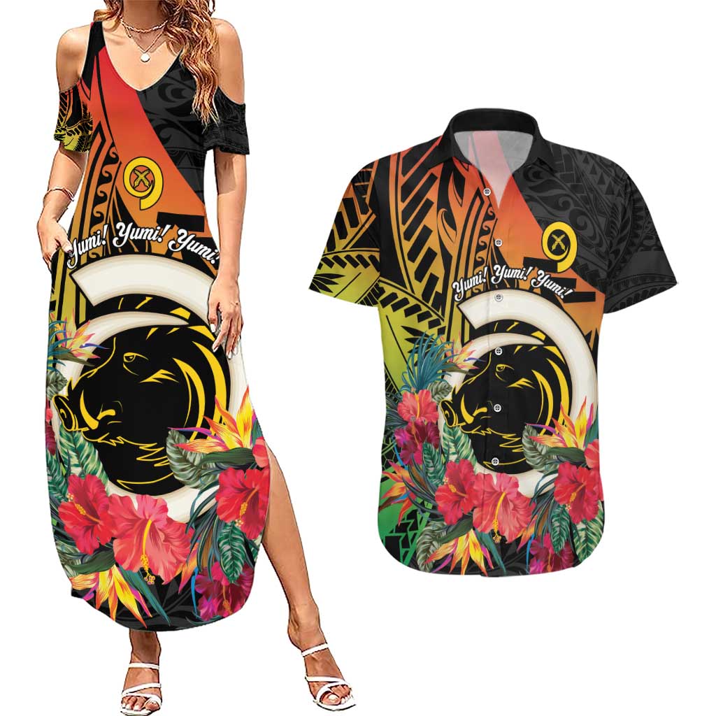 Vanuatu Boar Tusk Yumi Yumi Yumi Couples Matching Summer Maxi Dress and Hawaiian Shirt Independens Dei Long God Yumi Stanap